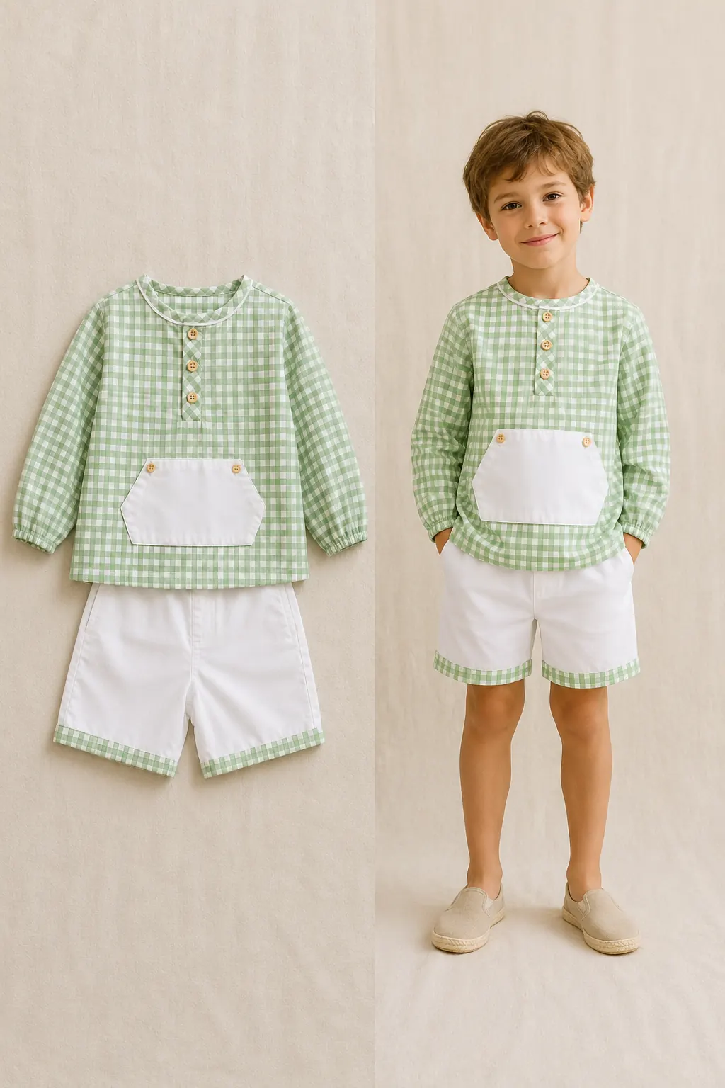 Conjunto infantil vichy negro para niño confeccionado artesanalmente